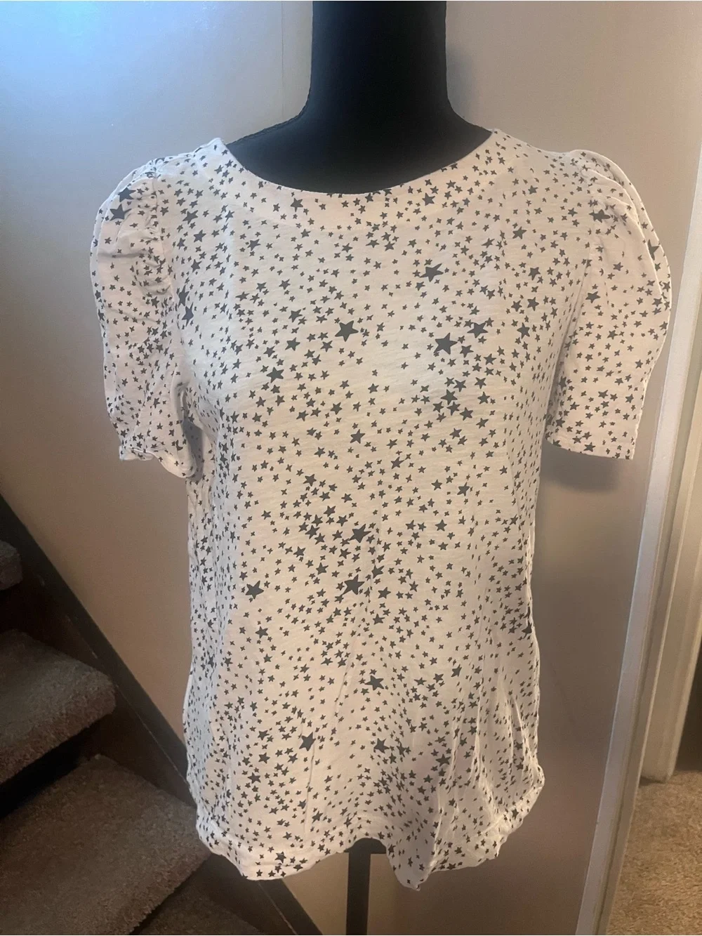 Loft Women's blouse White Navy Stars size Small